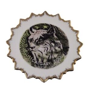 Capland Alberta Canada Souvenir Plate Calgary Zoo Lynx Collectors Gold Trim 7"